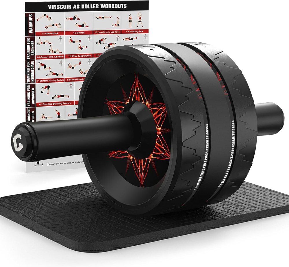 Ab Roller Wheel with Workout Chart and Knee Pad
