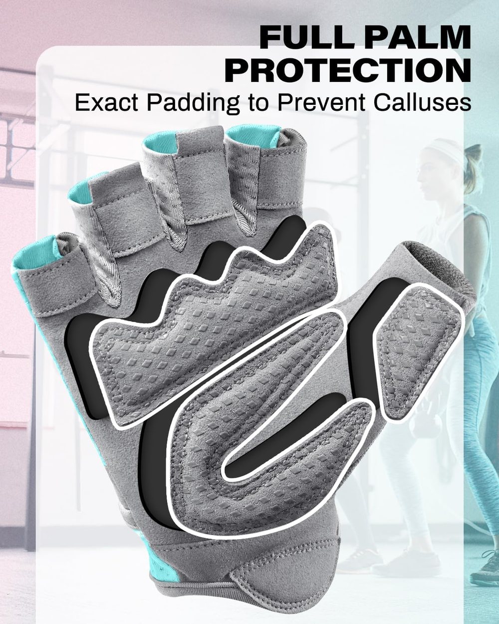 Breathable Padded Workout Gloves, Aqua-Gray — view 2