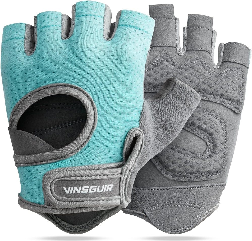 Breathable Padded Workout Gloves, Aqua-Gray