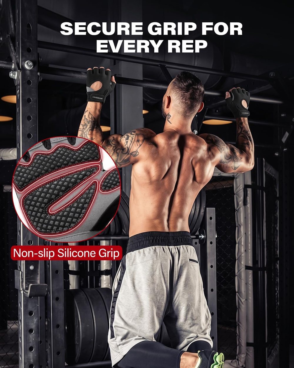 Enhanced Grip Gym Gloves, Black — view 2
