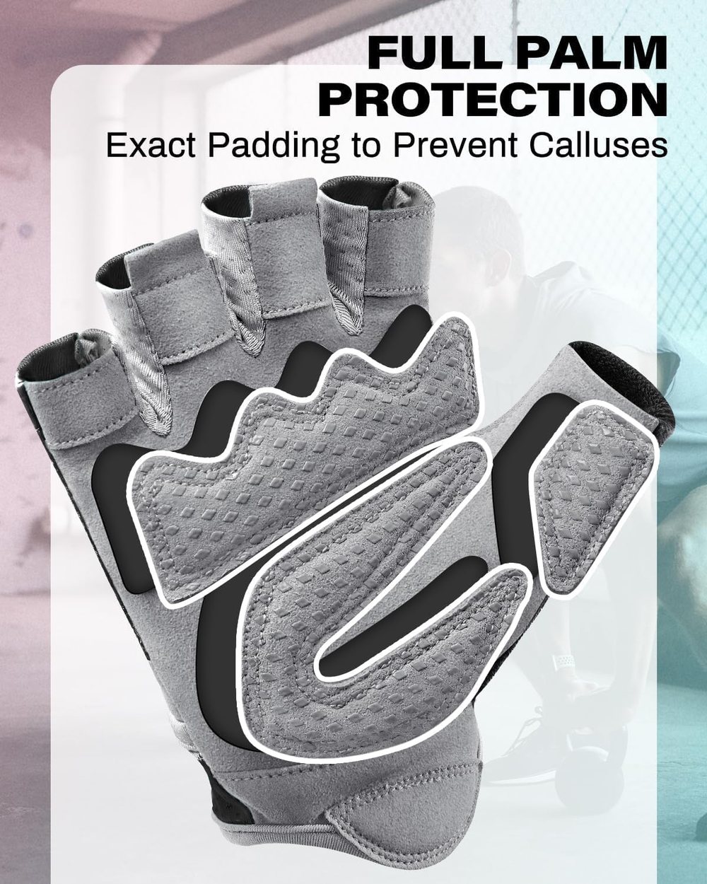 Breathable Padded Workout Gloves, Black-Gray — view 2