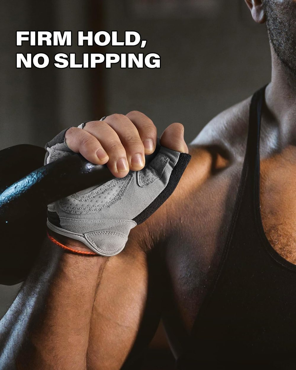 Breathable Padded Workout Gloves, Black-Gray — view 3