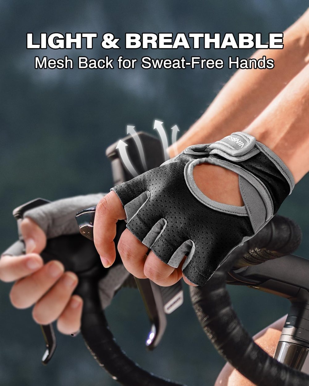 Breathable Padded Workout Gloves, Black-Gray — view 4