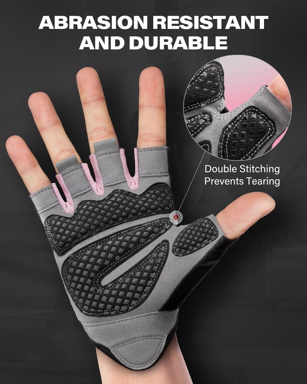 Enhanced Grip Gym Gloves, Black-Pink — view 2