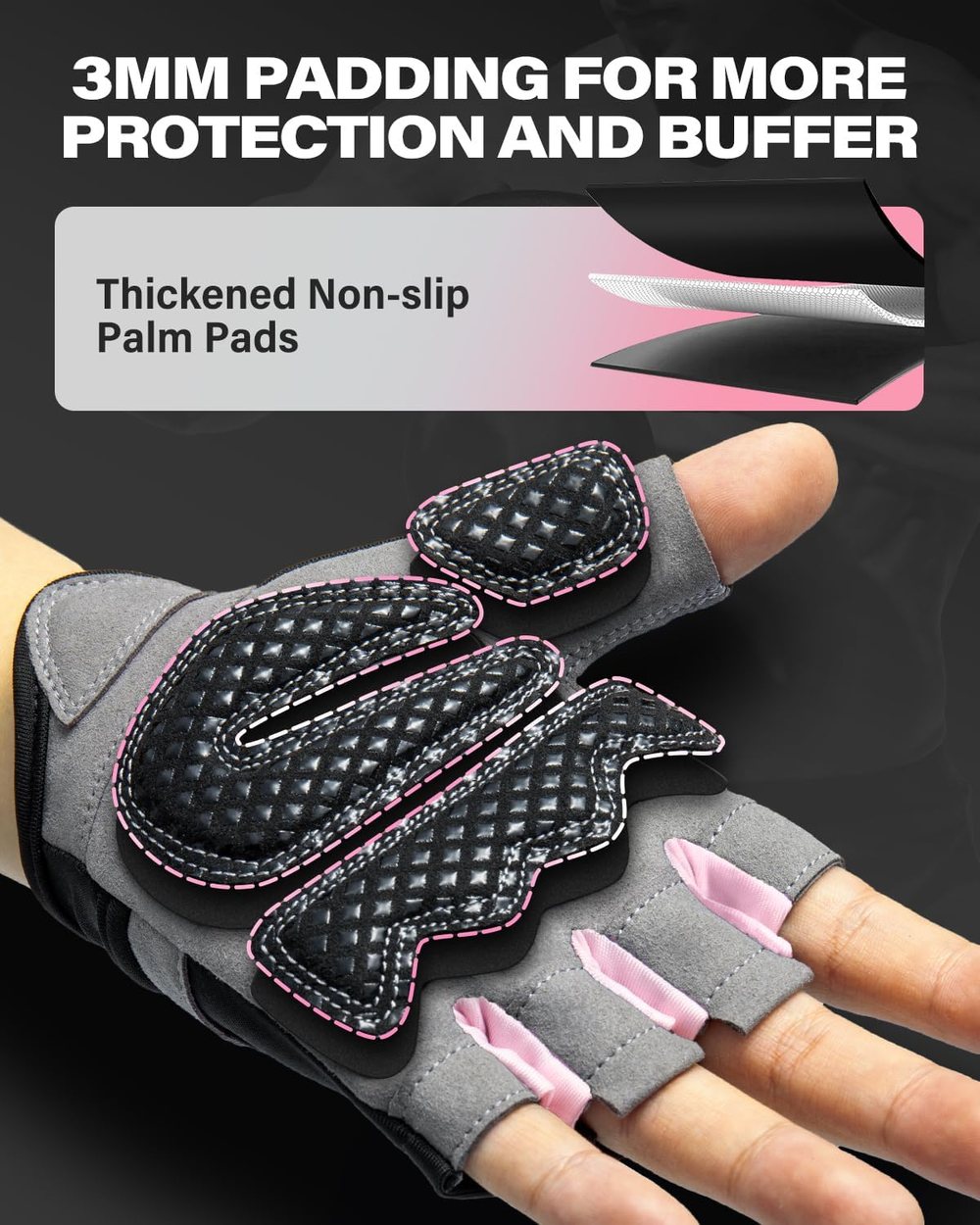 Enhanced Grip Gym Gloves, Black-Pink — view 3