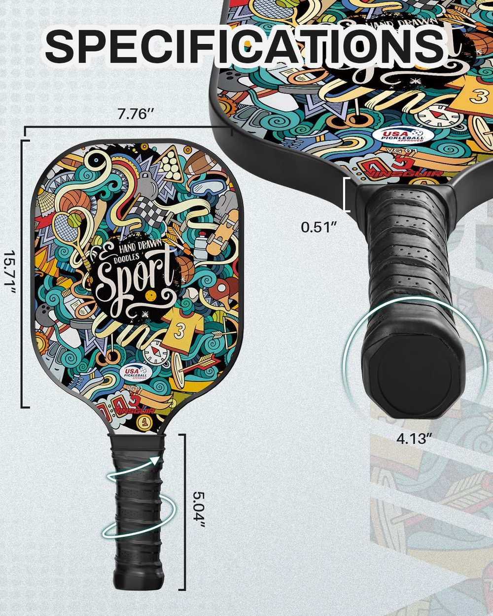 Doodle Sport Pickleball Paddle Set with Headbands — view 4