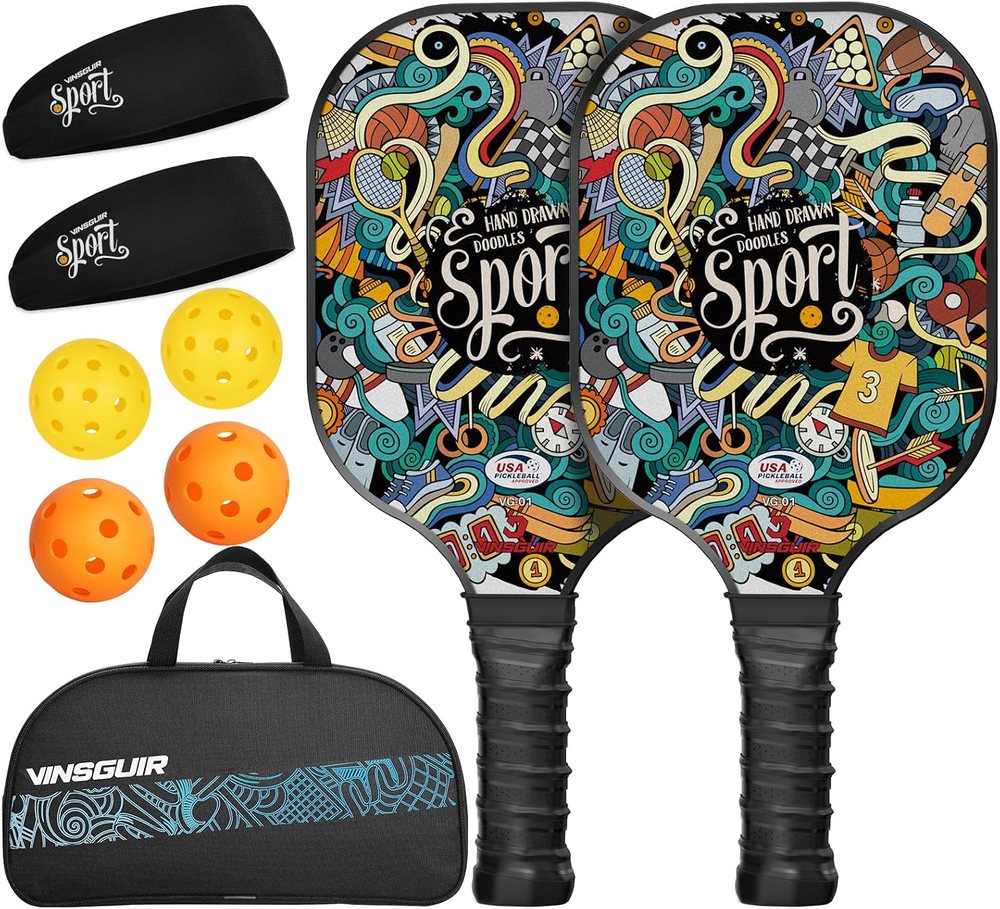 Doodle Sport Pickleball Paddle Set with Headbands