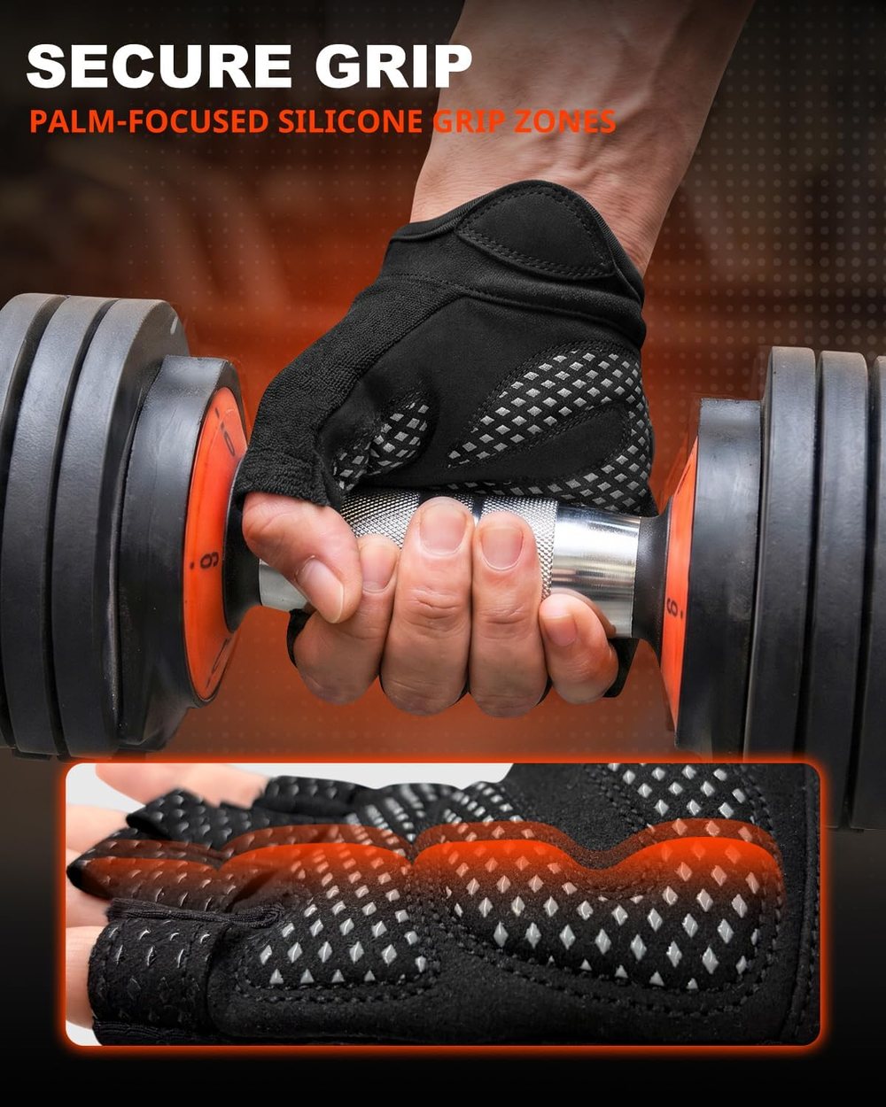 Breathable Padded Workout Gloves, Full Black — view 2