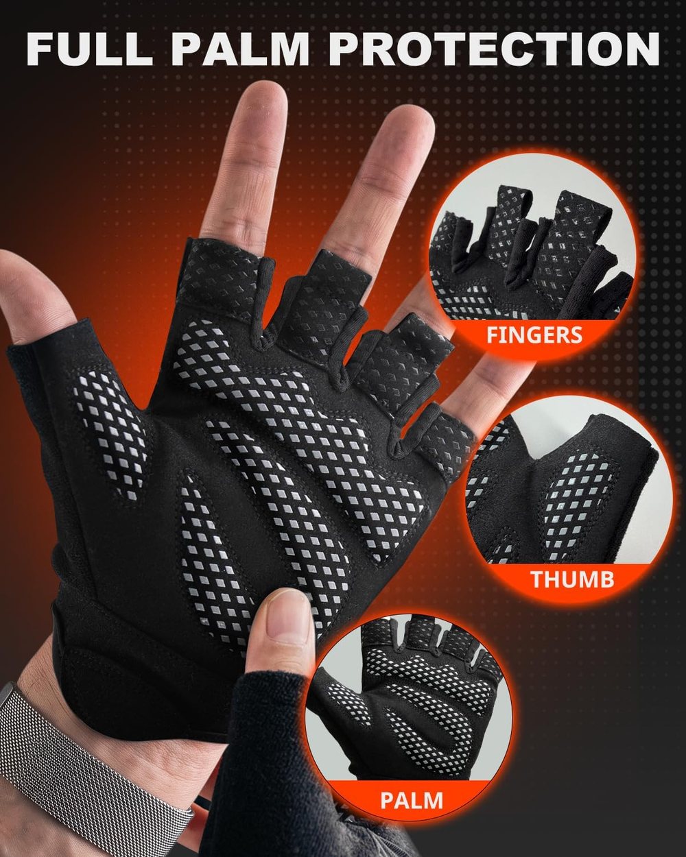 Breathable Padded Workout Gloves, Full Black — view 3