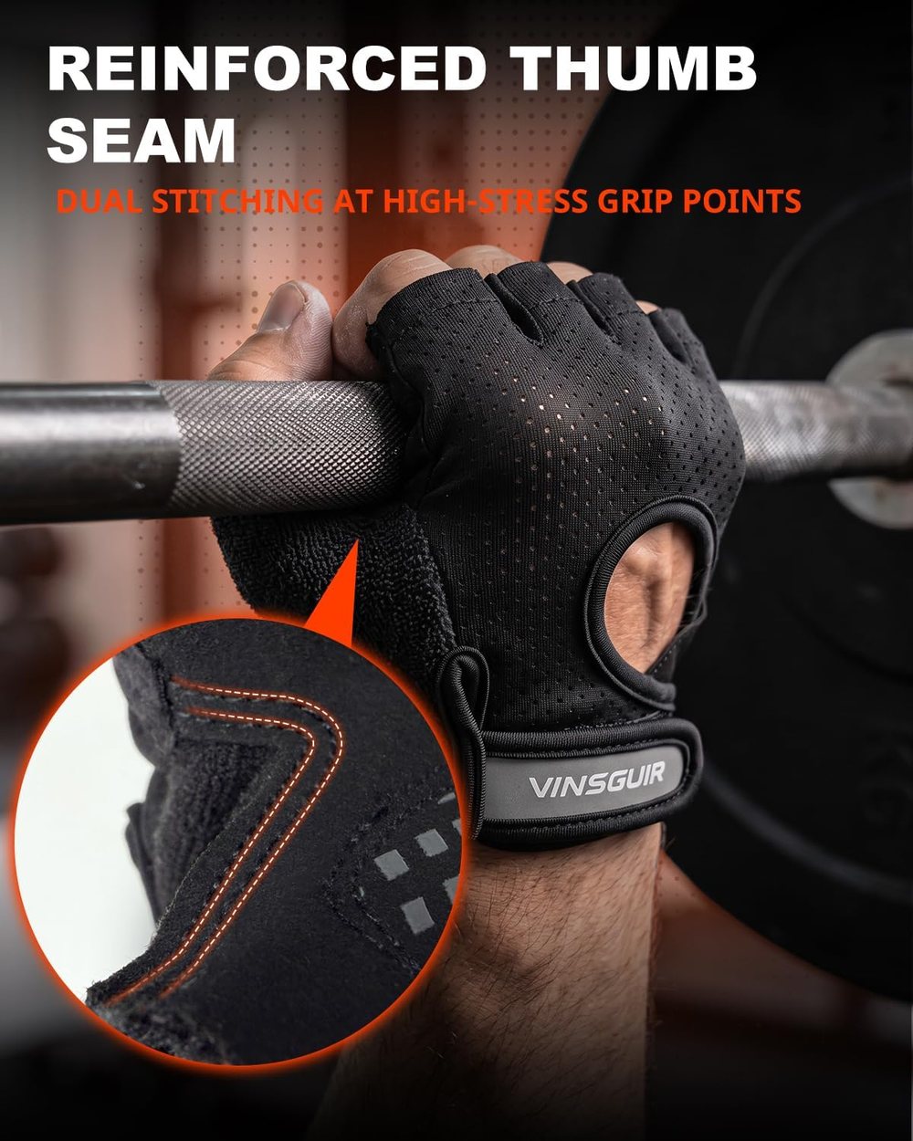 Breathable Padded Workout Gloves, Full Black — view 4