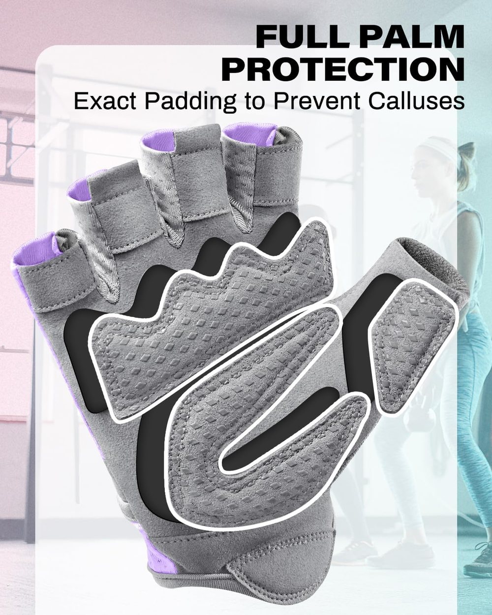 Breathable Padded Workout Gloves, Lavender-Gray — view 2