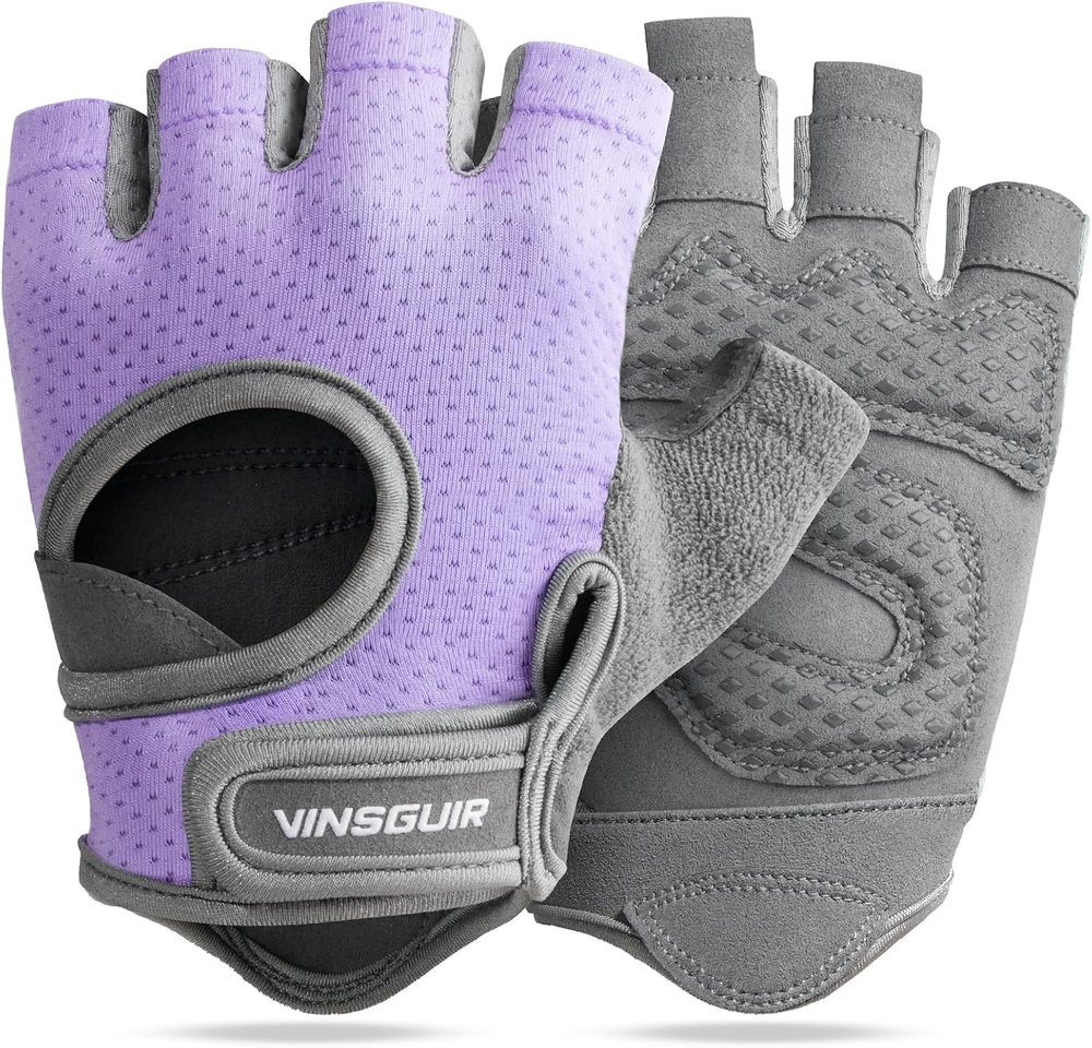 Breathable Padded Workout Gloves, Lavender-Gray