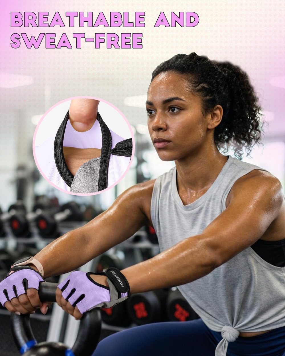 Enhanced Grip Gym Gloves, Lavender Mist — view 2