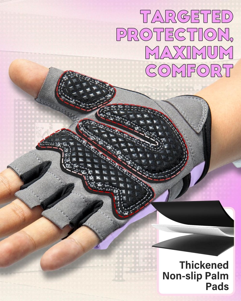 Enhanced Grip Gym Gloves, Lavender Mist — view 3