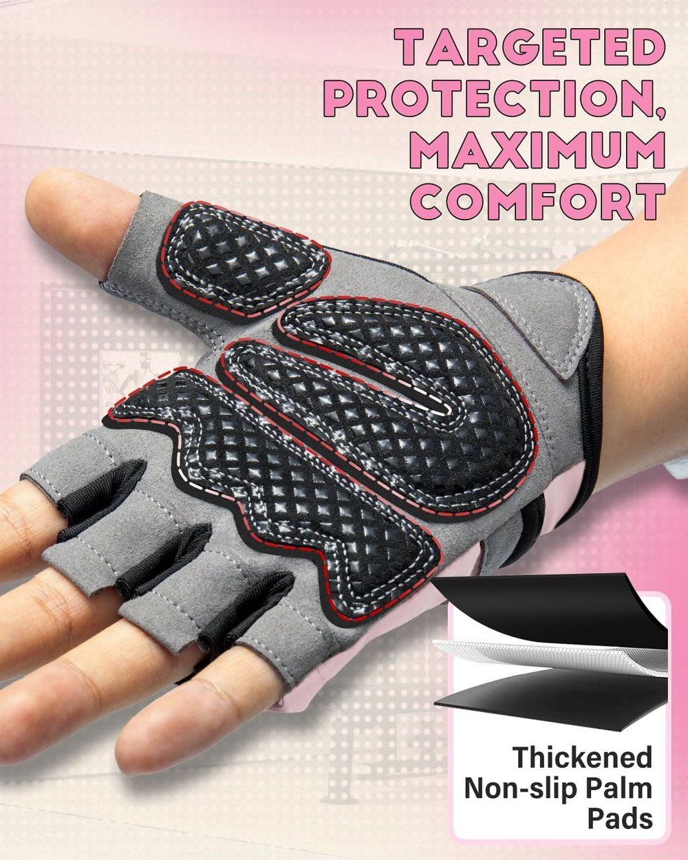 Enhanced Grip Gym Gloves, Peach Blossom — view 3