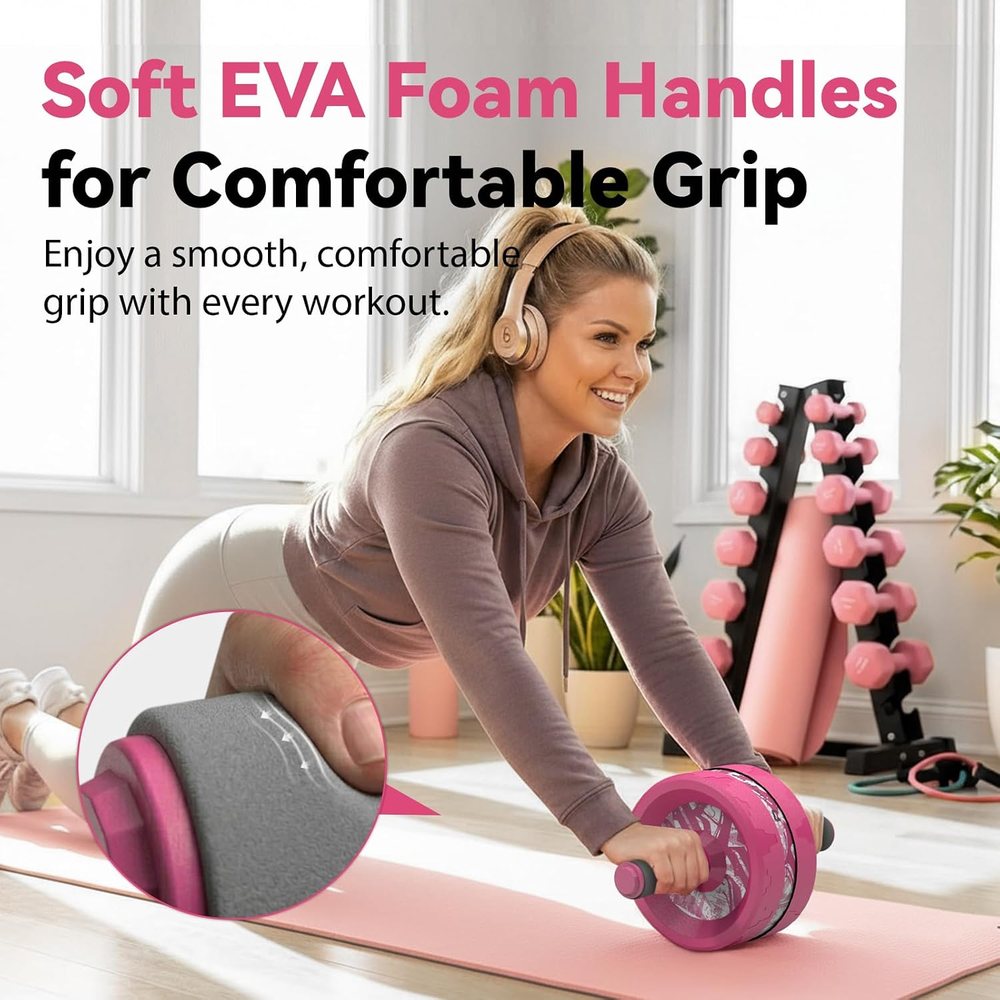 Ab Roller Wheel and Knee Pad Set, Pink — view 3