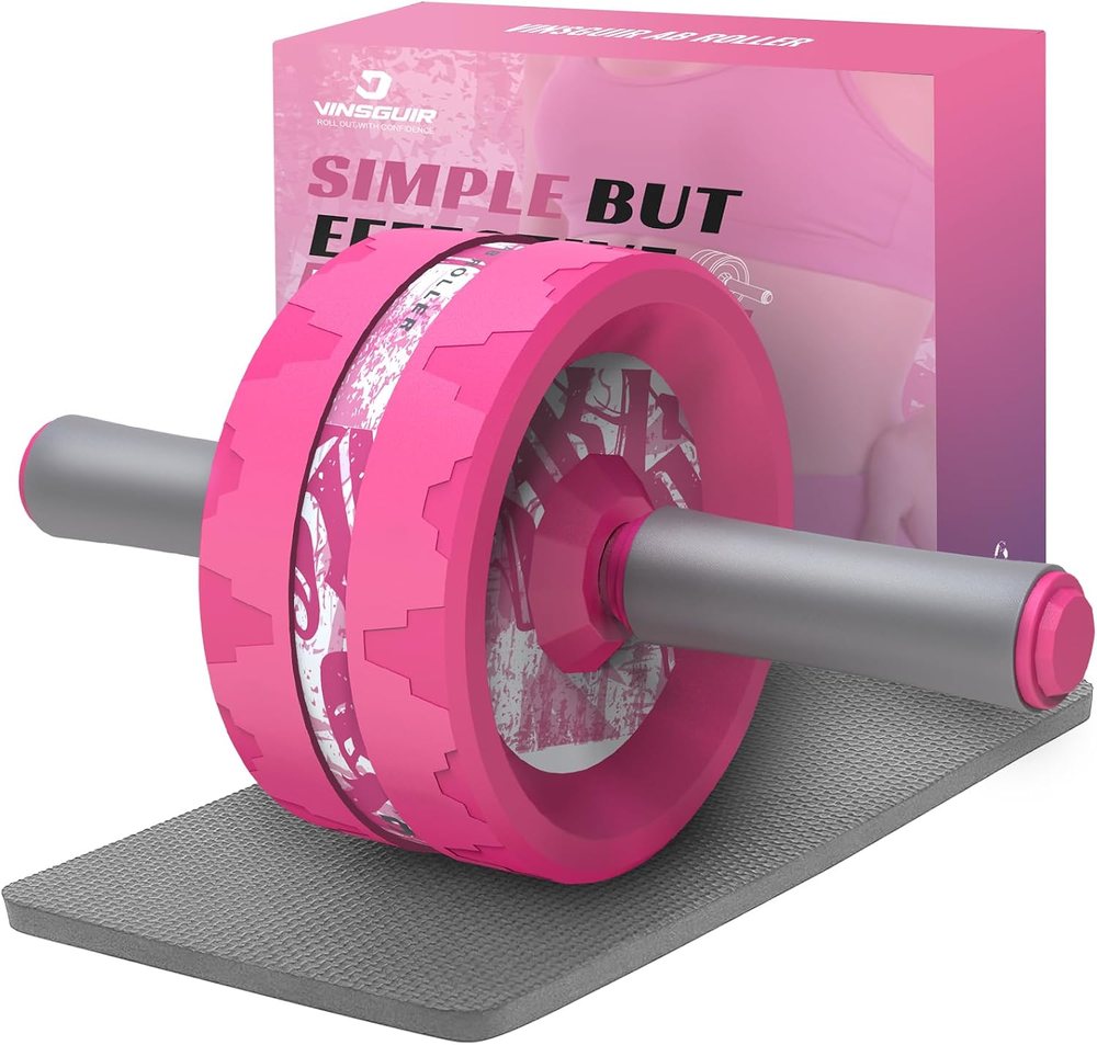 Ab Roller Wheel and Knee Pad Set, Pink