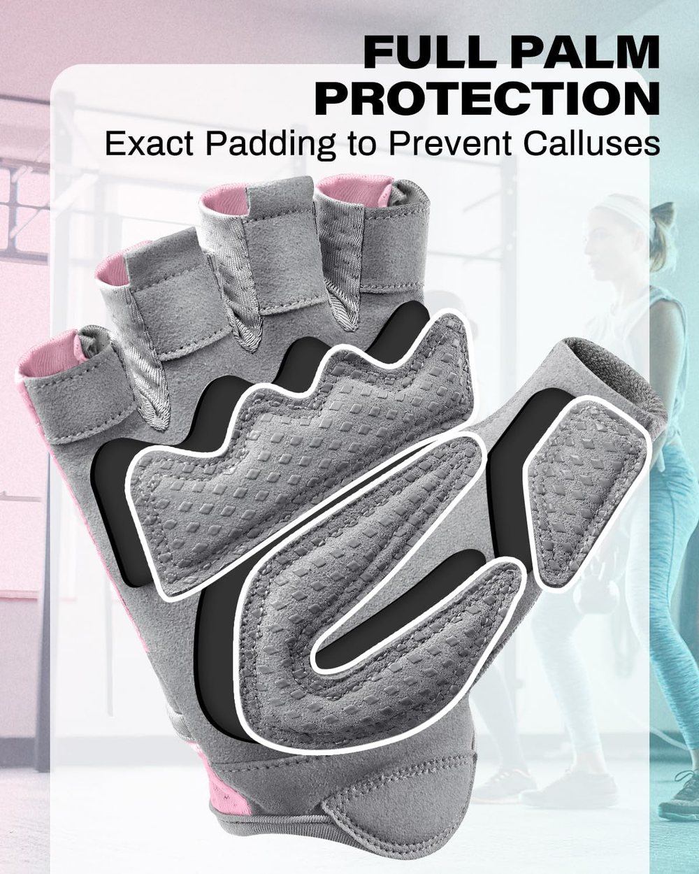 Breathable Padded Workout Gloves, Pink-Gray — view 4