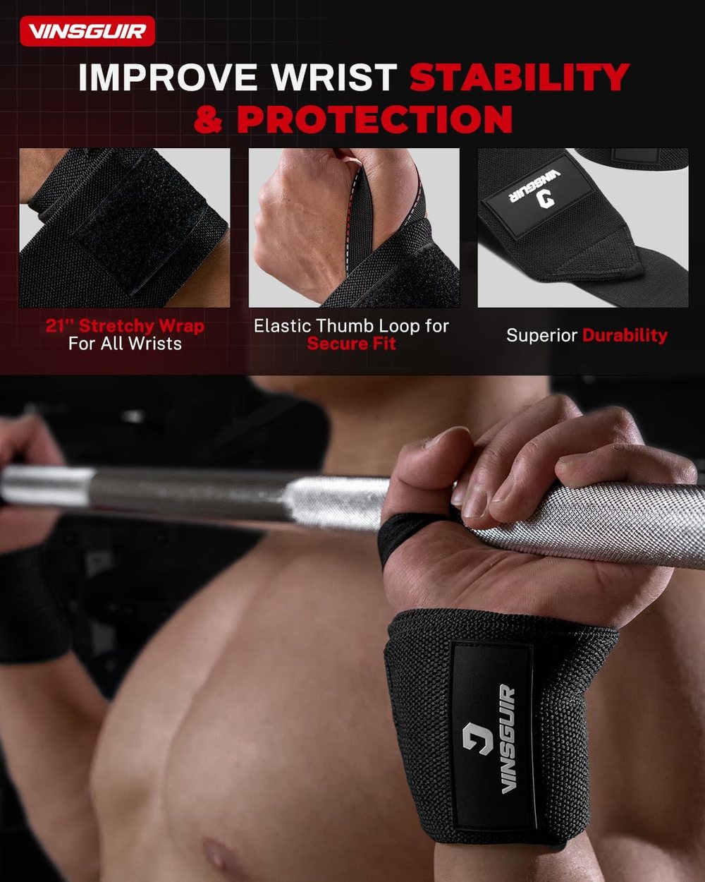 Weightlifting Wrist Wraps with Thumb Loop, 21 in — view 4